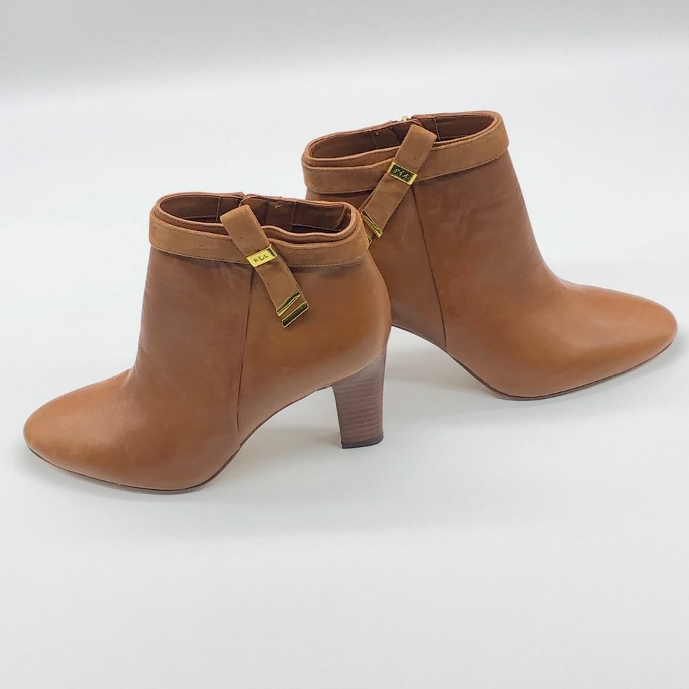 Lauren Ralph Lauren caramel colored leather Brin ankle boots with 3-4" heel - Picture 14 of 15
